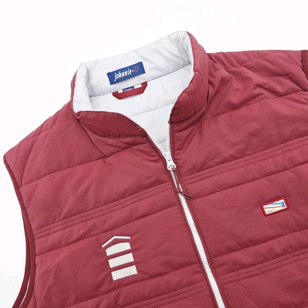Johnnie O Men's XL Full Zip Harwich Puffer Vest Maroon Logo‎ Zip Pockets